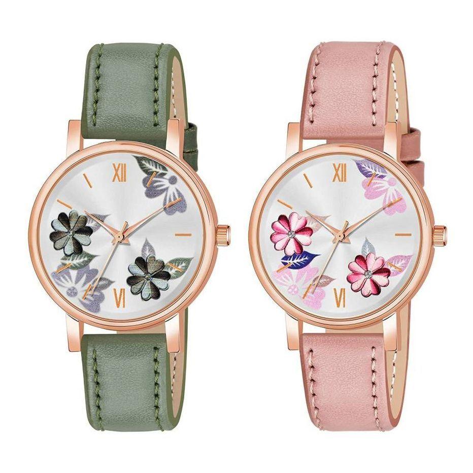 

Набор женских часов с кожаным ремешком (2 шт), Analog Watch Leather Strap for Women Set of 2, Just Like