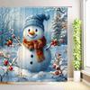 Christmas Snowman Shower Curtain Trees Gift Boxes Snowflake Winter Forest Snow Scenery Cedar Xmas Home Bathroom Decor With Hooks