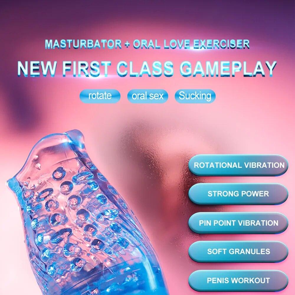 Neuer männlicher 5-Gang-Rotations-10-Modi-Vibrationsmasturbator, echter Blowjob, Eicheltrainer, Penismassage, männlicher Masturbator, Eichelvibrator, männliches Sexspielzeug