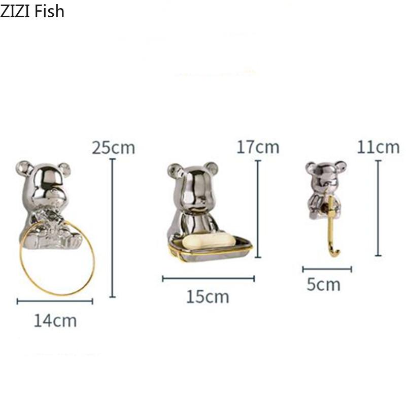 Little Bear Soap Dish Creative Bathroom Wall Hanging Ceramic Towel Holder and Hook Modern Home Decoration Bathroom Accessories