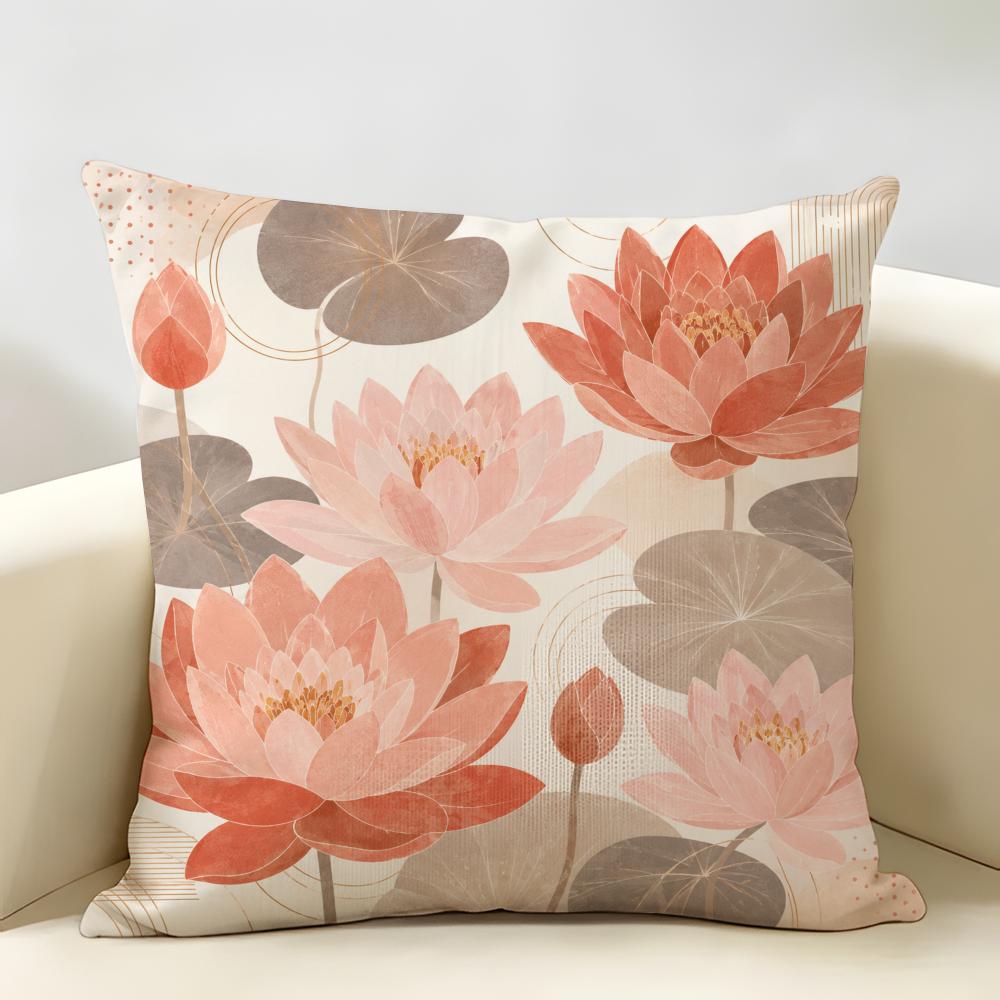 Morandi Ink Wash Painting Large Flowers Cushion Cover Durable Hypoallergenic Organic Linen Short Pillow Cover Washable