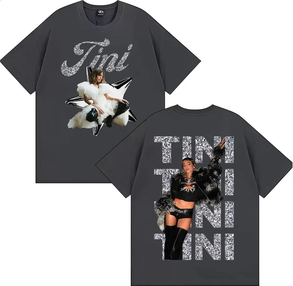 Camisetas Estampadas por Ambos Lados del Álbum de la Cantante Tini Stoessel para Hombres y Mujeres Moda Estética Vintage Camiseta de Algodón Camiseta Oversize