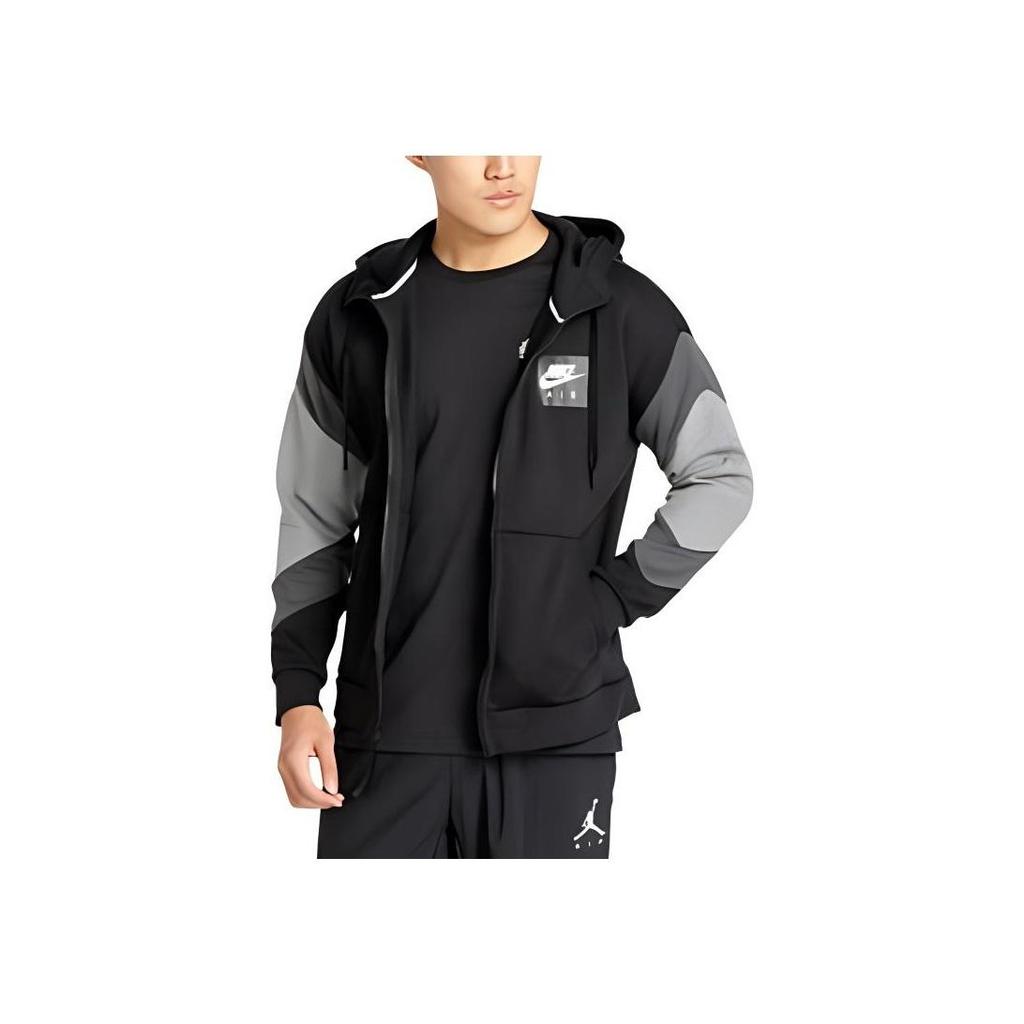 Nike Air Full-Zip Fleece Hoodie With Logo Print Men Jackets Black CD9223-010