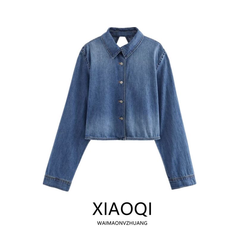 Fashion Style 2024 Spring/Summer New Arrival Women's Clothing Easiest for Match Long Sleeves Open Back Washed Denim Shirt 8197041 400