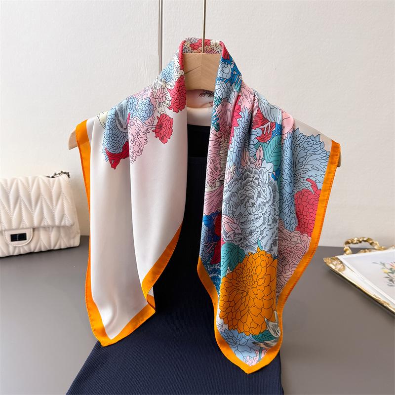 Flower Printing Simulation Silk Scarf Square Scarf High-End Shawl Versatile Neck Small Square Scarf Headscarf