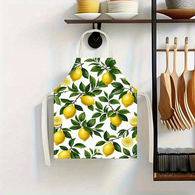 Grembiule Stampa Limoni Lino Cotone Frutta Agrumata Grembiule da Cucina per Donne Chef Cucina Cottura Festa Estiva Regalo