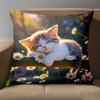 1 Pieces Cute Sleeping Kitten Daisy Floral Throw Pillow Cover Pattern Cushion Cover Suitable For Sofa Bedroom Car Pillow Cover