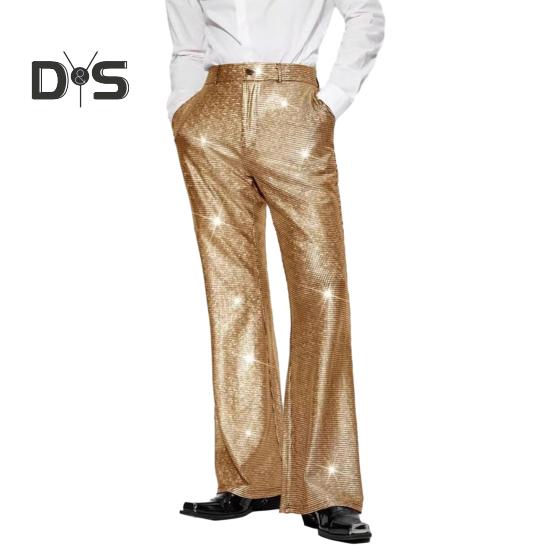 

Мужские блестящие брюки с пайетками, брюки в стиле ретро с эластичной резинкой на талии, широкие брюки для ночного клуба, дискотеки, выступления на сцене, хип-хоп-бара S золотистый
