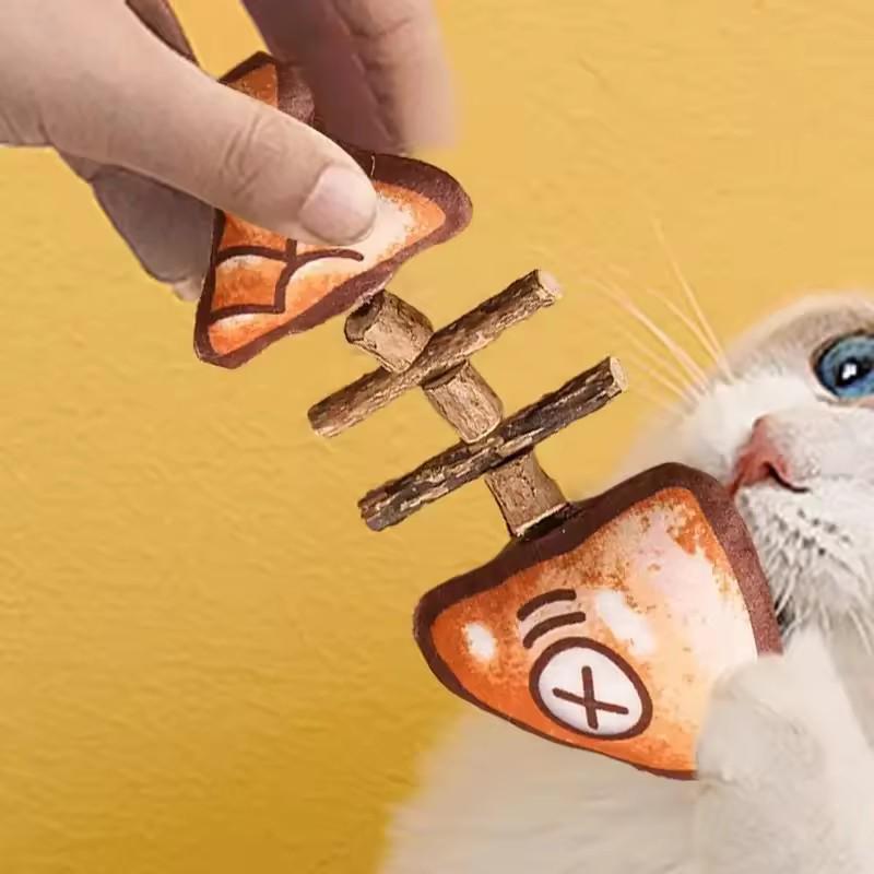 Cat Chew Toys Interactive Grilled Fish Toys Silvervine Cat Teaser Toy Clean Mouth Kitten Play Toy Pet Supplies Accessories