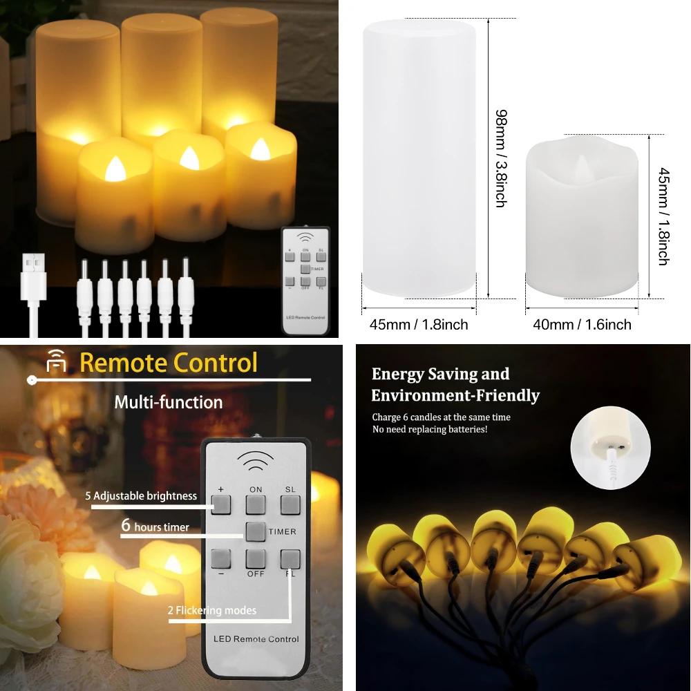 Rechargeable Flameless Tea Light Candles with Remote & USB Charging Cable Timer LED Flickering Plastic Votive Tealight Candles