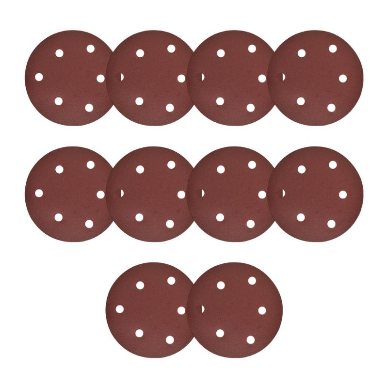 10Pcs 5Inch Hook Loop Sandpaper Sanding Discs For Angle Grinder 6 Holes for Dust Extraction Dry Wet Sanding