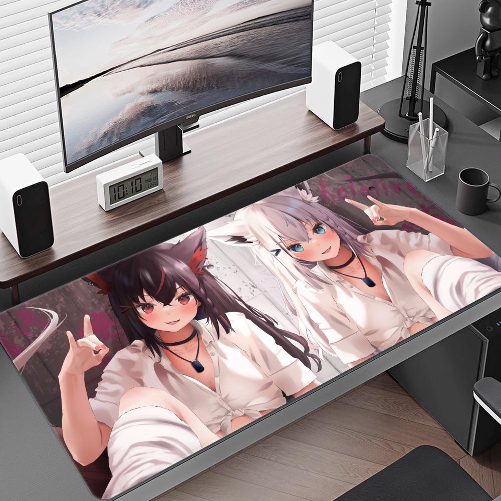 Shirakami Fubuki Mouse Pad Laptop Hololive Black And White Keyboard Rug PC Kawaii Anime Girl Mousepad XXL Gamer Cabinet Desk Mat