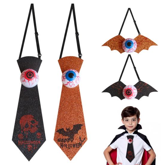 Halloweenská kravata pro děti chlapce Strašidelná oční bulva/Netopýr Kravata se svítícími očními bulvami pro Cosplay kostým Halloweenský párty doplněk