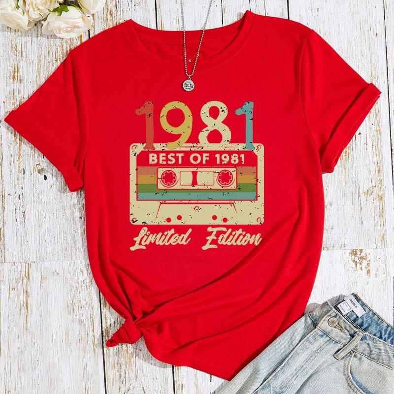 Women's 1981 Cassette Printed Loose Round Neck Short Sleeved T-shirt for Women Shirt