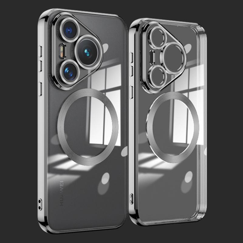 For Huawei Pura 70 Case Electroplating Clear TPU Cell Phone Cover Built-In Glass Lens Film