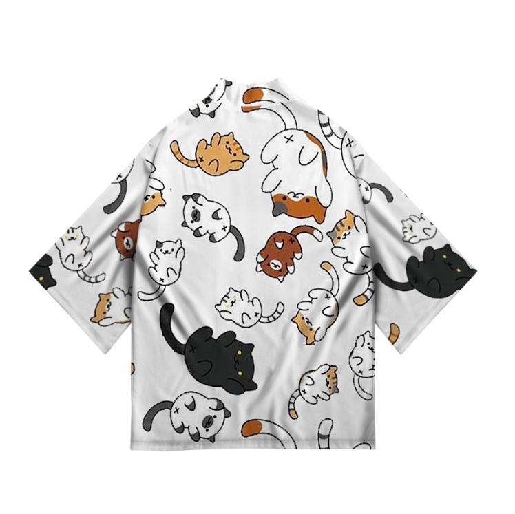 New Women's Cute Kitten Digital Print Summer Seven Sleeve Kimono Cardigan Japanese Kimono