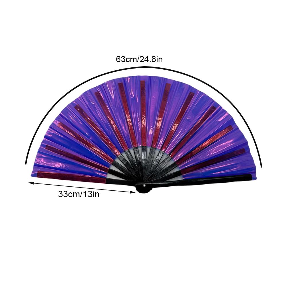 Large Holographic Folding Clack Fans For Line Dancing, Colors Dance Party Fan Hand Rave For Clu M8O5