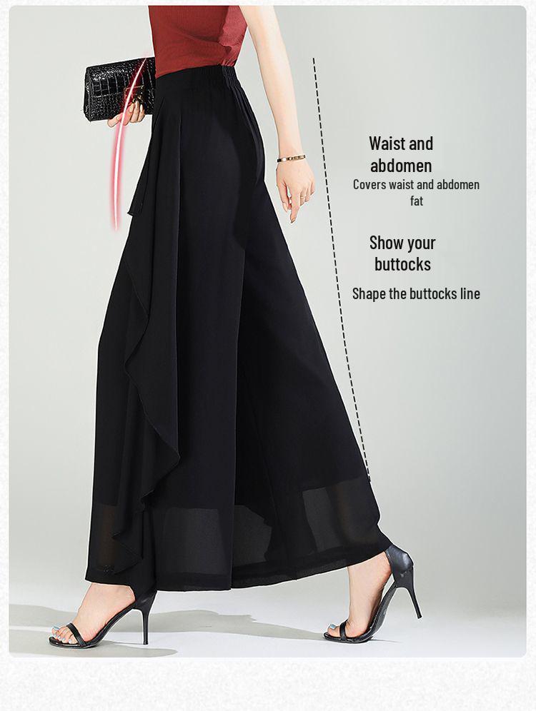Pantaloni-Gonna Estivi in Chiffon a Vita Alta da Donna - Larghi, a Gamba Larga, Capo d'Abbigliamento Casual
