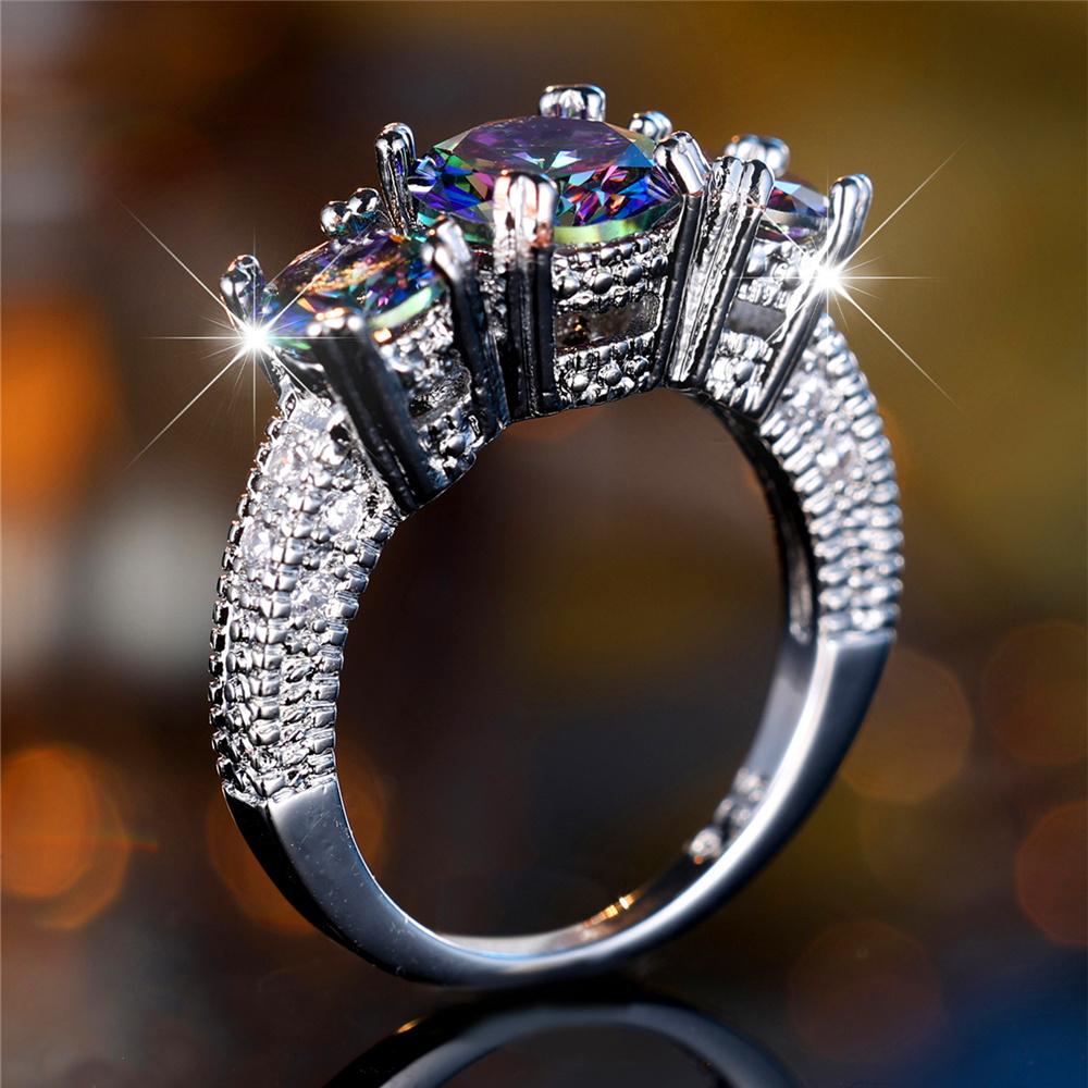 Female Rainbow Round Zircon Stone Finger Engagement Ring Vintage CopperColor Wedding Band Bridal Jewelry For Women