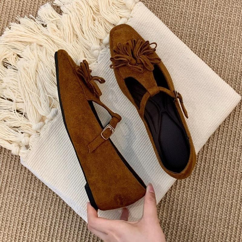 Suede Inside Heightening Single Shoes Autumn New Square Toe Shallow Mouth Slip Strap Soft Sole Non-slip Low Top Shoes