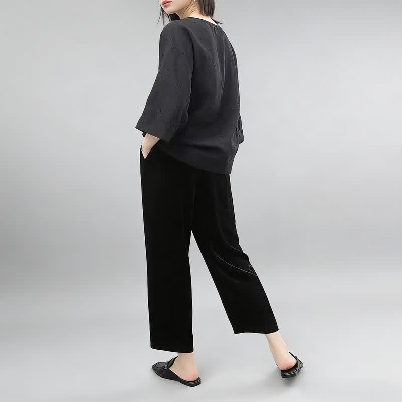 Women's 100% Mulberry Silk Velvet Cropped Harem Pants