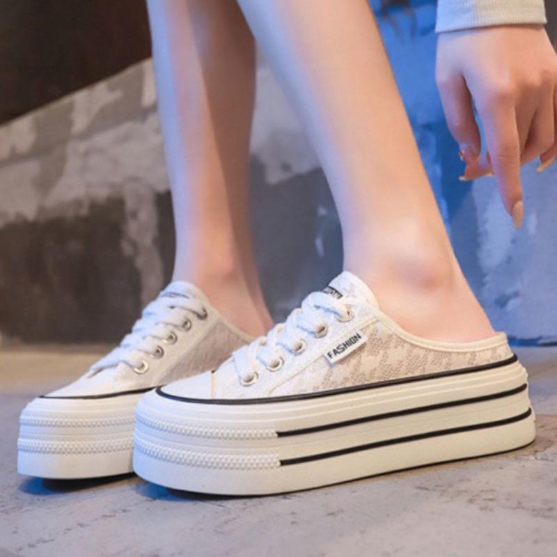 Fashion 2025 Summer New Women's Shoes Fashion Thick Bottom Casual Sneakers for Women Breathable Mesh Cool Slippers Baotou Half Slippers