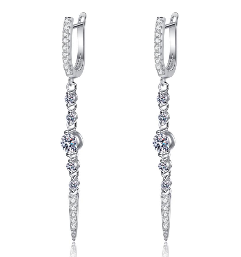 925 Sterling Silver Moissanite Drop Earrings Sparkling Dangle Earrings with Crystal Chain & Solitaire for Women Gift