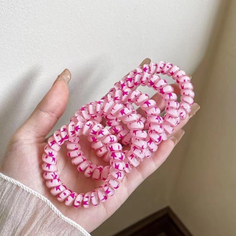 Candy Color Hair Rope Girl Telephone Wire Star Pattern  Elastic Hair Band Frosted Spiral Cord Rubber Hair Tie Stretch Headband