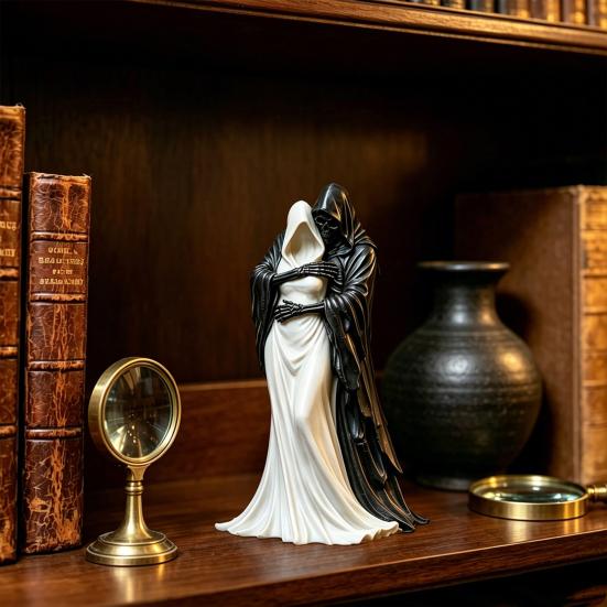 Synthetic Resin Ornaments Gothic Hugging Reaper Figurine, Black And White Skeleton Alternative Aesthetic Collectibles Statue for Bookshelves Desktop,