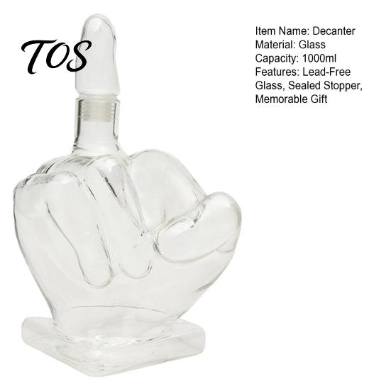 Decorative Glassware for Men Middle Finger Whiskey Decanter, 1000ml Glass Fist Dispenser with Stopper, Bourbon Decanter Unique Hand Shape Liquor