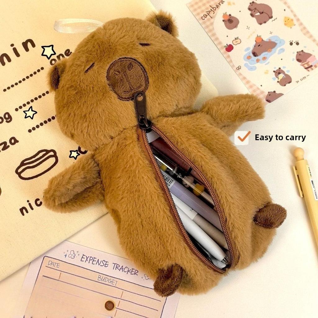 1-5PCS Capybara Plush Pencil Case Large Capacity Cute Cartoon Student Storage Pouch Desk Stationery Organizer Storage Bag