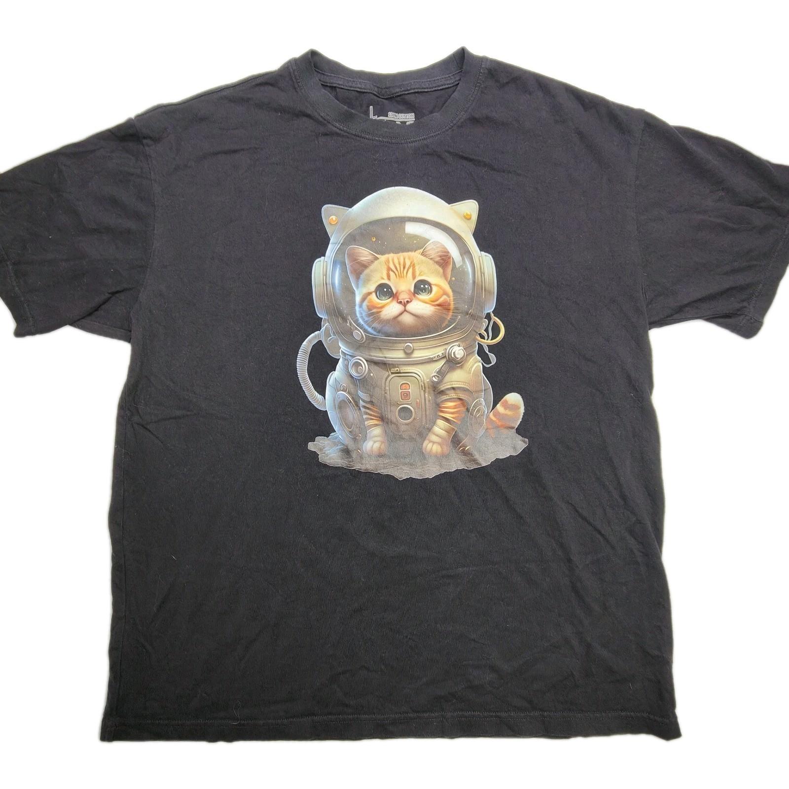 Funny Astronaut Cat T-Shirt Adult Large Black Space Logo Gag Joke Tee XXXXL