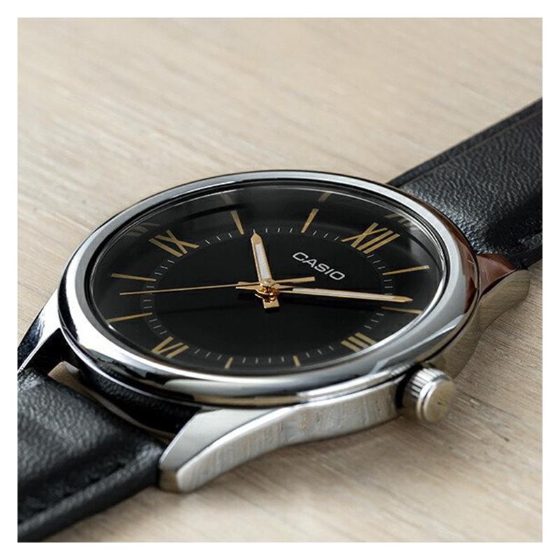 Casio STANDARD Series Simple Small Round Watch Retro Business Fashion Quartz Movement Leather Strap Japanese and Korean Watch Men's MTP-V005L-1B5