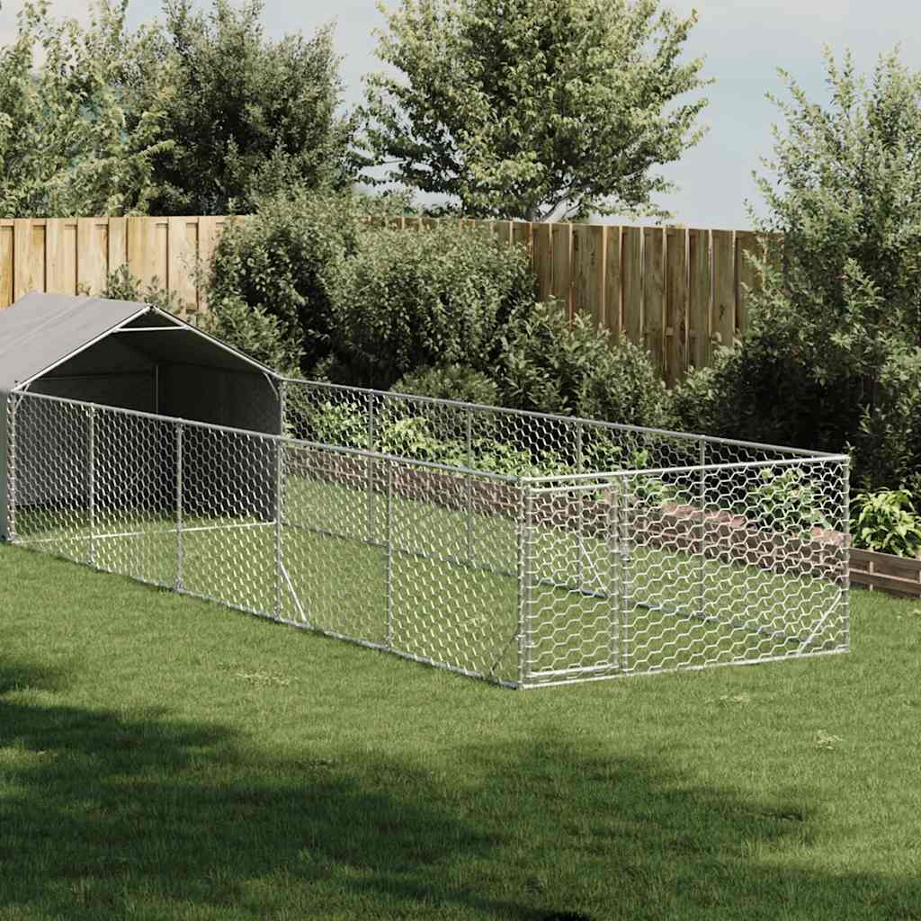 Cușcă exterioară pentru câine cu spațiu de joacă 8x2x1,5 m Oțel galvanizat