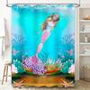 Turtle Print Shower Curtain Waterproof Bathroom Decor Blue Striped Animal Painting Printed Fabric For Home Decoration In Bathroo