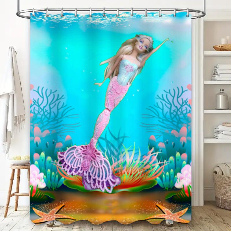 Turtle Print Shower Curtain Waterproof Bathroom Decor Blue Striped Animal Painting Printed Fabric For Home Decoration In Bathroo
