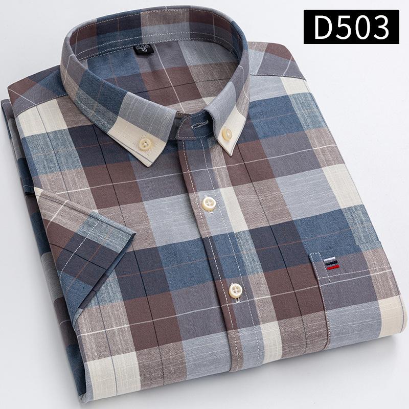 New Men's Social Shirt Short Sleeve 100% Pure Cotton Oxford Soft Buttoned Plaid Formal Male Clothes Pocket Social Shirt S-7XL