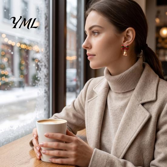 Creative Santa Bow Earrings 1 Pair Christmas for Women, Claus Jingle Bell Exquisite Festive Ear Jewelry Stud Earrings, Holiday Accessories Xmas Party,