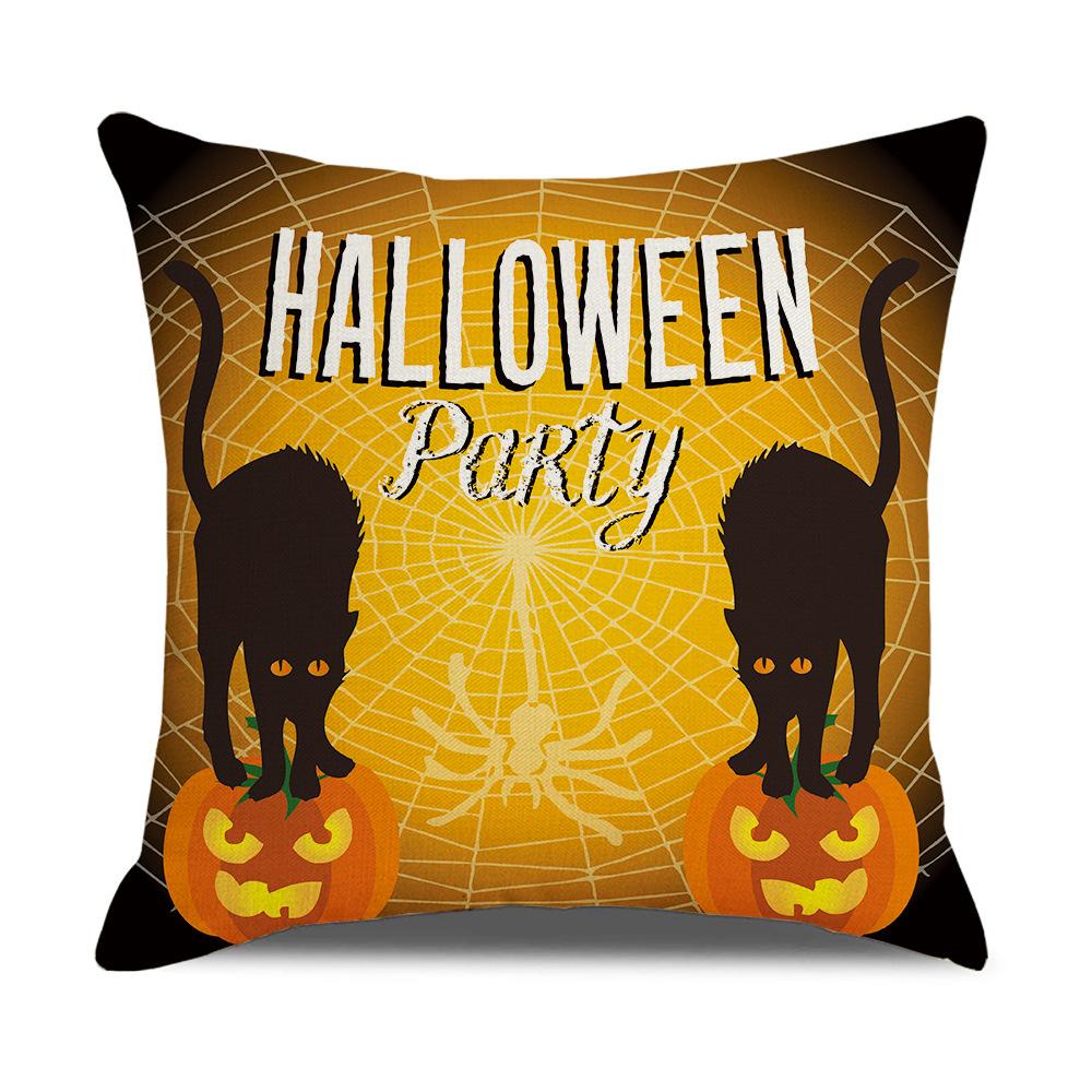 Pumpkin Head Linen Halloween Pillowcase Black Moon Cartoon Printed Sofa Cushion Pillowcase