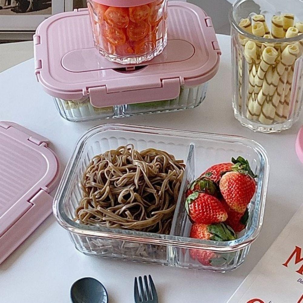 Large Capacity Vertical Stripe Lunch Box Sealed Food Preservation Box Glass Lunch Box Office