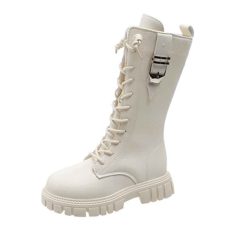 

Осенние и зимние высокие сапоги для девочек, кожаные сапоги принцессы, сапоги для девочек с бархатом, сапоги Martin 32 бежевый