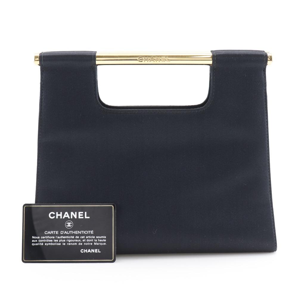 CHANEL Party bag Handbag vintage black Satin Women Used