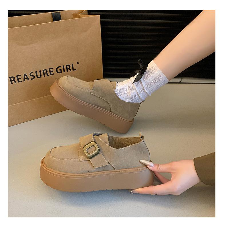 2025 Spring and Autumn New Lazy Casual with Skirt Single Shoes Internet Celebrity Explosion Platform Velcro Lefuboken Shoes Women