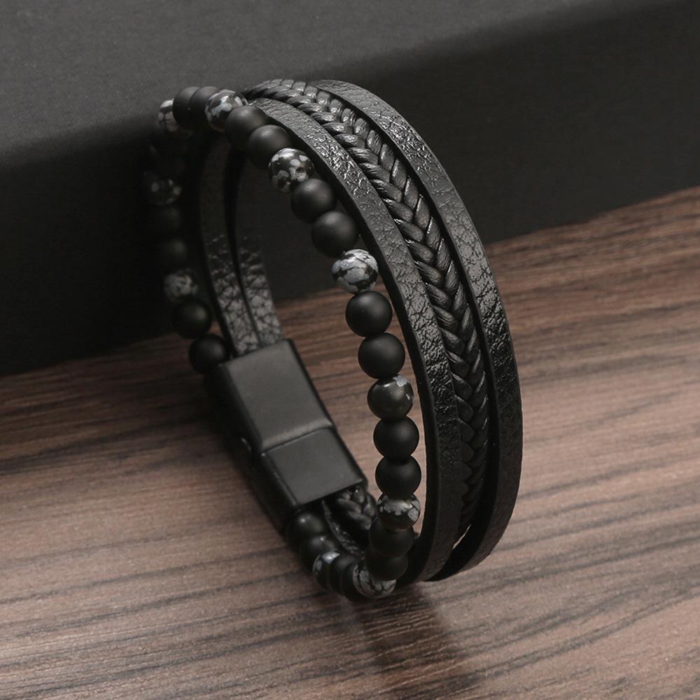 Men's & Women's Hand-Woven Lapis Lazuli and Obsidian Bangle Bracelet