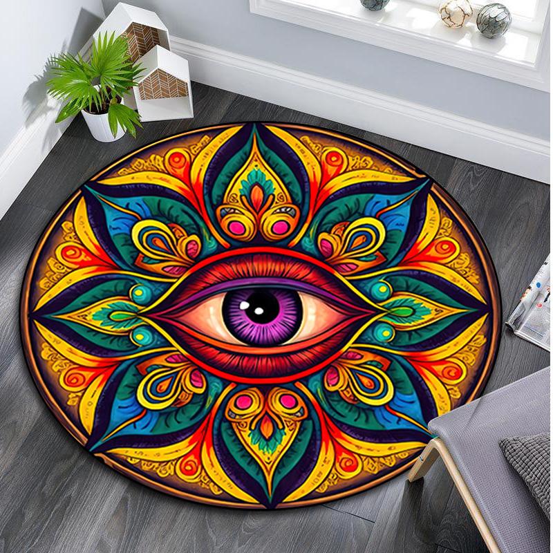 Psychedelic Eye  Circular Rug Office Decorative Carpet For Living Room Bedroom Door Mat Floor Rug Computer Chair Area Rug Viking Theme Decor