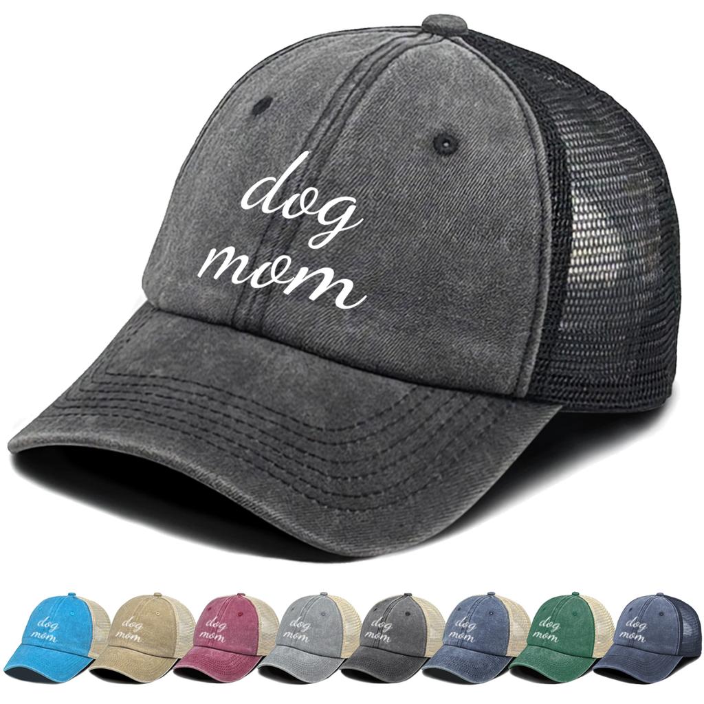 White Dog Mom Printed Trucker Hat Adjustable Sporting Trendy Fashion Mesh Cap For Gifts Outdoor Cycling Tennis Activities Wear