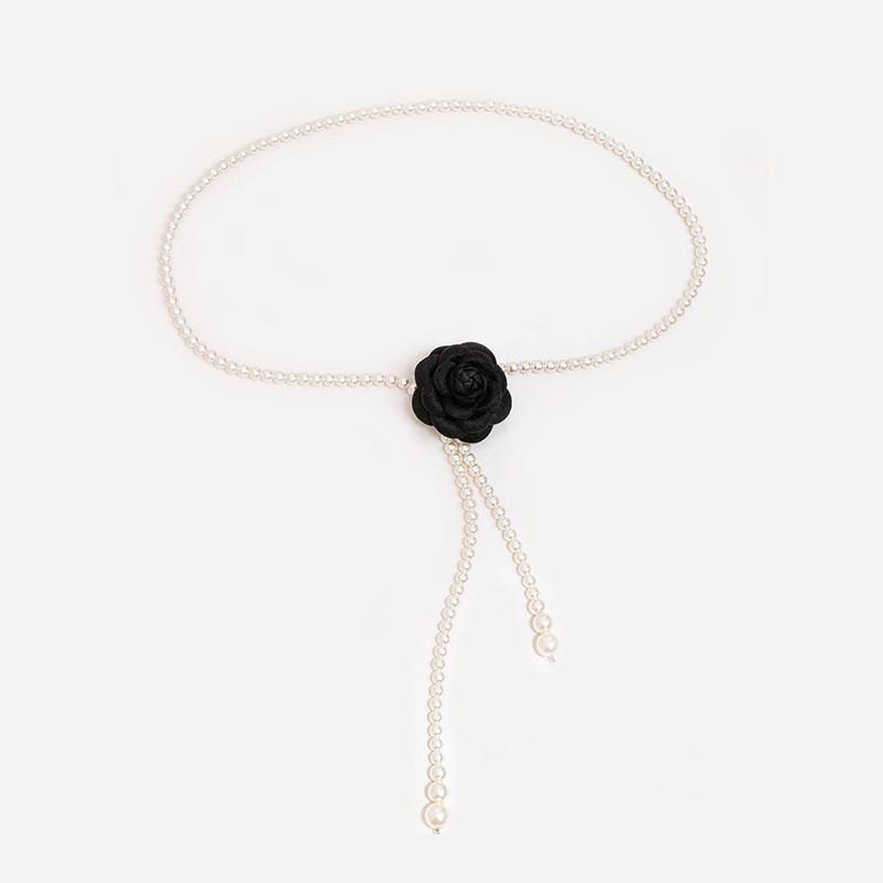 Waist Fashion Pearl Chain With Camellia Flower Decor Women Accessory Dress