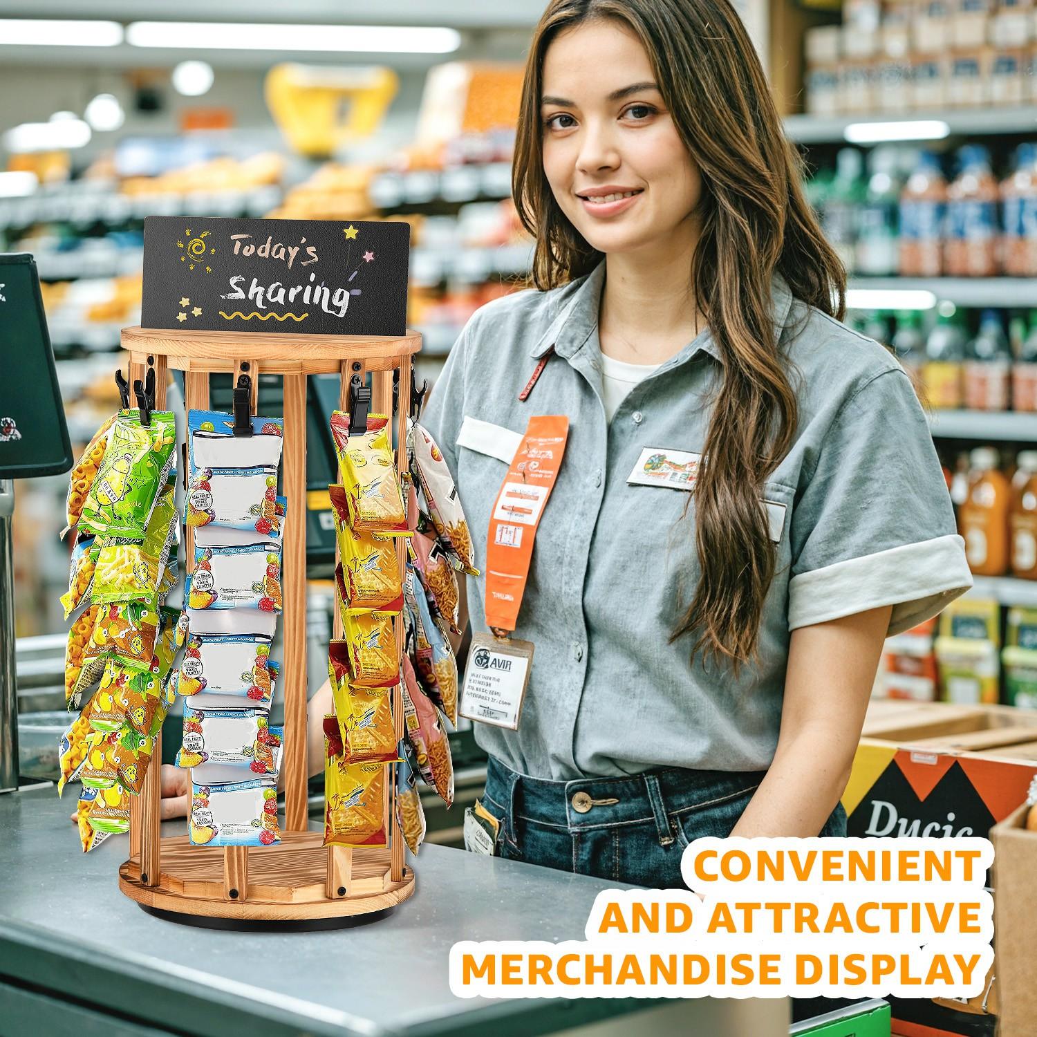 

Rotating Snack Display Stand with Blackboard Countertop Organizer for Chips/Candies/Convenience Stores Type A