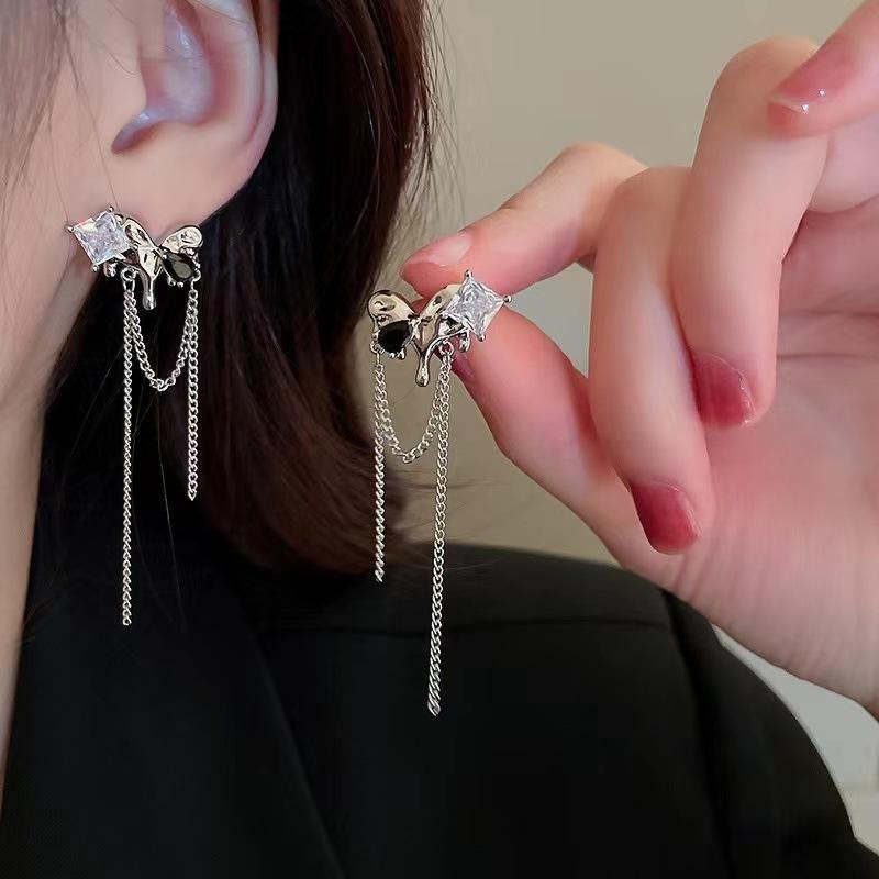 Y2K Irregular Zircon Liquid Love Tassel Earrings For Women Fashion Design Zircon Accessories