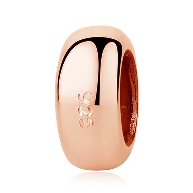 Authentic 925 Sterling Copper Bead Charm Classic Shine Open Bangle Spacer Charms Stopper Fit Bracelets Women DIY Zircon